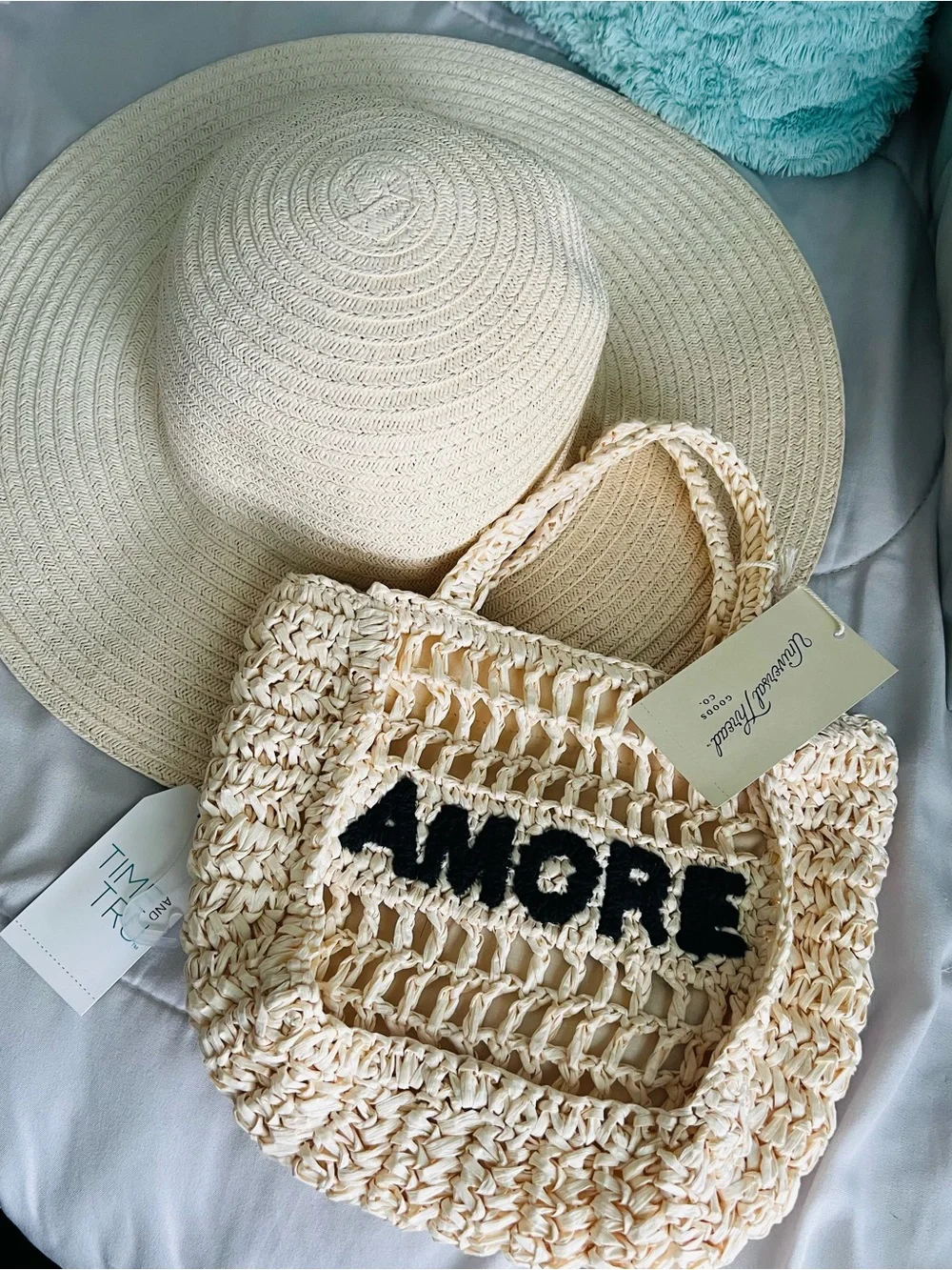 Universal Thread Cream Crochet Tote Bag with Black 